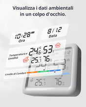 Carica l'immagine nel visualizzatore di Gallery, SwitchBot Termometro e Igrometro, Monitor Temperatura/Umidità con Data e Previsione del Tempo, Raggio Bluetooth di 120m,