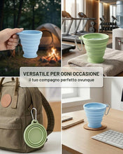 Carica l'immagine nel visualizzatore di Gallery, Tazza Pieghevole Silicone 2x 180ml, Set Blu/Verde con Coperchio Anti-Goccia, BPA-free Riutilizzabile, Ideale per Viaggi,