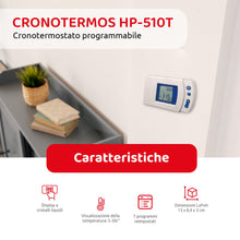 Carica l'immagine nel visualizzatore di Gallery, Cronotermostato Digitale Programmabile con Display LCD, Funzione Vacanza ed Energy Saving, Range 5–30°C, Alimentazione a
