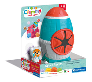 Clementoni - 17806 - Soft Clemmy - Touch, Explore And Play Sensory Rocket, Razzo con Mattoncini Morbidi e Personaggio, Set Costruzioni Prima Infanzia Multilingua per Bambini 6 Mesi, Made in Italy