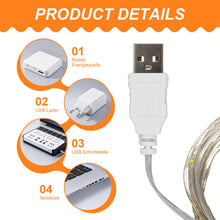 Carica l'immagine nel visualizzatore di Gallery, Catena luminosa a LED per interni, USB 5 m, 50 LED, luce bianca calda, flessibile, filo di rame, per interni con spina, 
