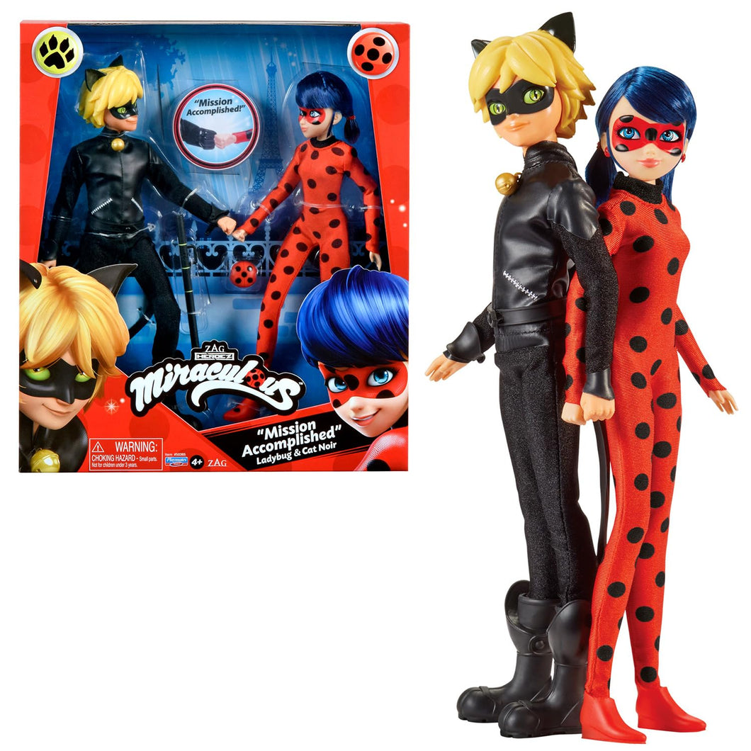 Bandai - Miraculous Ladybug - Set di 2 bambole manichino 26 cm - Ladybug e Chat Noir - Pacchetto Miraculous Bambole - Bambola Ladybug e Bambola Chat Noir - Giocattolo per bambini 4 anni e + - P50365