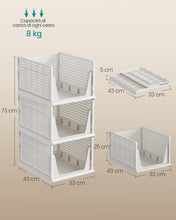 Carica l'immagine nel visualizzatore di Gallery, SONGMICS Set di 3 Organizer per Armadio Pieghevole, Cesti Impilabili
