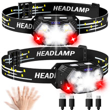 Carica l'immagine nel visualizzatore di Gallery, Torcia da Testa 9 Led 2 Pezzi, 2000 Lumens Lampada Frontale