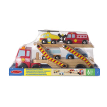 Carica l&#39;immagine nel visualizzatore di Gallery, Melissa &amp; Doug Carro Attrezzi Giocattolo 5 Pezzi Elicottero, Ambulanza, Macchina Polizia e Camion dei Pompieri | Giochi in legno | Camion per Bambini dai 3 ai 6 anni