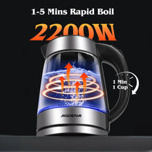Carica l&#39;immagine nel visualizzatore di Gallery, Aigostar Chubby - Bollitore Acqua Elettrico Acciaio Inox e Vetro Trasparente Borosilicato con LED illuminazione, Senza BPA, 1,7 litri, 2200W, Filtro Rimovibile, Spegnimento Automatico, base 360º