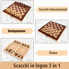 Carica l'immagine nel visualizzatore di Gallery, talifoca 3 in 1 Scacchiera in Legno, Scacchiera Pieghevole Chess Board Set, pieghevole portatile set scacchiera, per bam