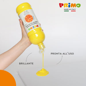 PRIMO - Tempere Lavabili per Bambini, 6 Colori per Bambini +3 Anni da 1L con Dosatore, Colori a Tempera per Dipingere Carta Stoffa Vetro, Pittura, Cartoleria, Lavoretti Creativi e Materiale Scolastico