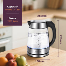 Carica l&#39;immagine nel visualizzatore di Gallery, Aigostar Chubby - Bollitore Acqua Elettrico Acciaio Inox e Vetro Trasparente Borosilicato con LED illuminazione, Senza BPA, 1,7 litri, 2200W, Filtro Rimovibile, Spegnimento Automatico, base 360º