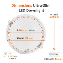 Carica l'immagine nel visualizzatore di Gallery, JANDEI – Confezione da 4 faretti LED da incasso rotondi, 18W, 1500 lumen, extrapiatti 13 mm, foro di montaggio Ø200-205 
