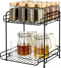 Carica l'immagine nel visualizzatore di Gallery, Romon Porta Spezie Per Cucina a 2 Livelli in Acciaio Al Carbonio Nero, Mensola Da Piano Con Grande Capacità Salvaspazio, Multifunzione per Piano Cucina, Scrivania e Angolo Caffè