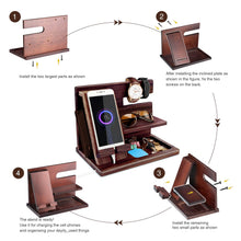 Carica l'immagine nel visualizzatore di Gallery, Regalo Uomo Natale Compleanno, Docking Station per Telefono in Legno, Organizer per Comodino, festa del papa, Regali San Valentino Uomo, Marito, Organizzatore da Ufficio, Accessori da Scrivania