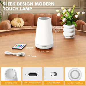Auxmir Luce Notturna Bambini, Lampada da Comodino, Lampada LED Colorata con 13 Colori, Luminosità Regolabile, 3 Modi d’Illuminazione, Touch e Telecomando, Batteria Ricaricabile, Bianco