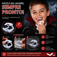 Carica l'immagine nel visualizzatore di Gallery, Denti da vampiro per bambini, da attaccare, per Halloween, carnevale e martedì grasso - Dracula e vampiro