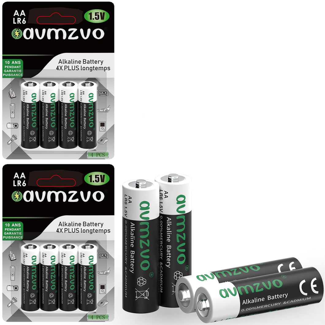 avmzvo Batterie AA, LR6 1,5 V, 8 pezzi, alcaline, potenza durevole, potente, può essere utilizzato per giocattoli, sveglia e altri dispositivi elettronici