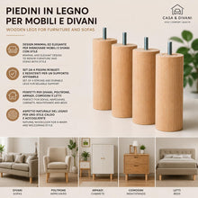 Carica l'immagine nel visualizzatore di Gallery, IPEA 4x Piedini in Legno per Mobili e Divani - Altezza 140 mm – [ DESIGN MINIMAL ED ELEGANTE ] - Set di 4 Piedi in Legno