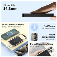 Carica l'immagine nel visualizzatore di Gallery, PORTENTUM Power bank per MagSafe 10000 mAh ultra-sottile 14 mm – Caricatore portatile magnetico ricarica rapida 22,5 W P