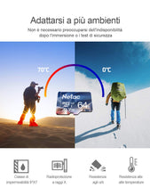 Carica l'immagine nel visualizzatore di Gallery, Netac 64G Scheda Micro SD, Scheda di Memoria 3 Pack, A1, U3, C10, V30, 4K, 667X, UHS-I, Velocità Fino a 100/30 MB/Sec(R/W), Micro SD Card per Telefono, Videocamera, Switch, Tablet