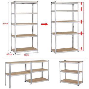 Yaheetech Scaffale/Scaffalatura da Garage 180 x 90x 40 cm Metallo Zincato a 5 Ripiani Salvaspazio Mensola Angolare per Cucina Magazzino Negozio