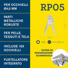 Carica l'immagine nel visualizzatore di Gallery, Rapid Pinza per Occhielli RP05 con Perforatore e 105 Occhielli da 4 mm