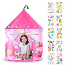 Carica l'immagine nel visualizzatore di Gallery, HOTUT Tenda per Bambini, Casetta da Giardino per Bambini con Luci Fatate e Adesivi Unicorno, Tenda da Gioco Castello da 