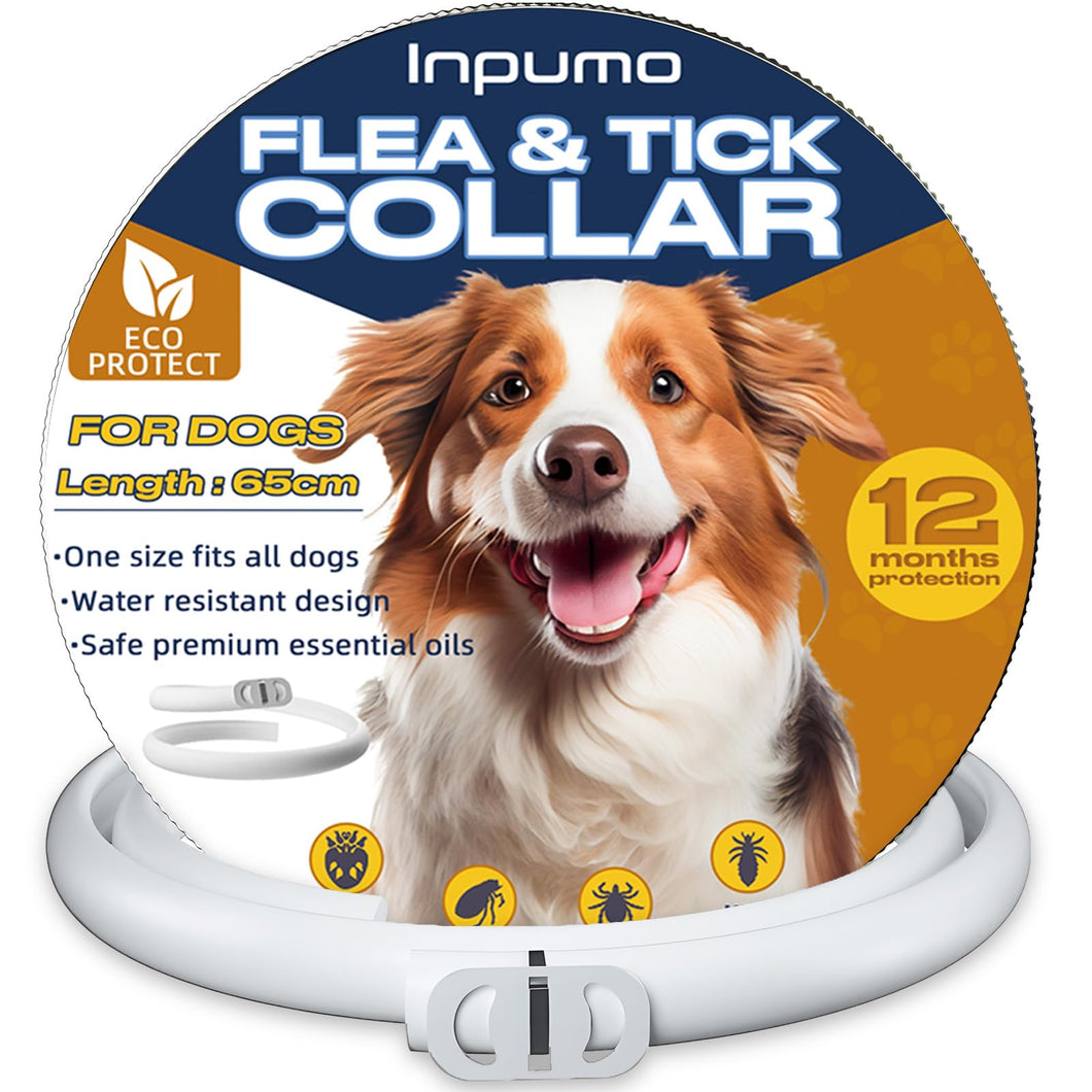 Collare Antiparassitario per Cani, 12 Mesi Protezione Regolabile Collare Antipulci Cane, Collare Antipulci per Cani con Oli Essenziali 100% Naturali Regolabile per Tutte le Taglie
