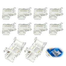 Carica l'immagine nel visualizzatore di Gallery, Set di 10 connettori per strisce LED COB a 2 pin, 8 mm, connettori angolari a forma di L e connettori centrali trasparen