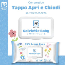 Carica l'immagine nel visualizzatore di Gallery, R MOVE 576 salviette neonato umidificate acqua pura 99%, 8 confezioni da 72 salviettine bambini water, coperchio salvafreschezza, idratanti, igienizzanti e rinfrescanti, mani e corpo