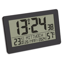 Carica l'immagine nel visualizzatore di Gallery, TFA Dostmann Orologio digitale radiocontrollato da parete, 60.2557.01, con allarme, ampio display, con indicazione della temperatura, data, giorni della settimana anche in italiano