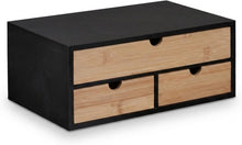 Carica l'immagine nel visualizzatore di Gallery, Relaxdays Organizer da Scrivania con 3 Cassetti in Bambù e MDF, Cassettiera da Ufficio, HLP 13,5x33x21 cm, Naturale Nero