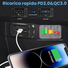 Carica l'immagine nel visualizzatore di Gallery, Presa USB 12V, 90W - Caricatore Triplo Porta con Ricarica Rapida Simultanea (QC3.0 + 2 x PD), Interruttore On/Off, Presa