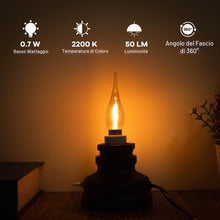 Carica l'immagine nel visualizzatore di Gallery, Lampadina E14 LED Candela Retrò Vintage Filamento Lampada Candela C22 0.7w Equivalente 7 Watt 2200K Ultra Caldo, 50 lume