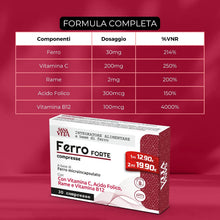 Carica l'immagine nel visualizzatore di Gallery, Sanavita Ferro Forte Integratore Alimentare con Ferro Alto dosaggio, Vitamina C, Rame, Acido Folido e Vitamina B12 Alo Dosaggio - 30 compresse