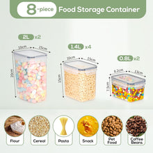 Carica l'immagine nel visualizzatore di Gallery, Cozary Contenitori Ermetici per Alimenti con Coperchio – Set da 8 Contenitori in Plastica Senza BPA per Pasta, Farina, Cereali – Organizer Cucina per Dispensa e Cassetti