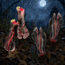 Carica l'immagine nel visualizzatore di Gallery, Set di 4 decorazioni per Halloween con mani e piedi separati (2 piedi e 2 mani), scherzo spaventoso, parti del corpo san