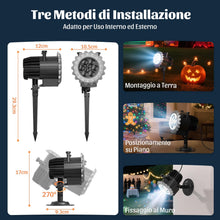 Carica l'immagine nel visualizzatore di Gallery, OUSFOT Proiettore Natale Esterno, Proiettori per Esterni 12 Diapositive, con Funzioni di Temporizzazione e Controllo Remoto, Adatto per Halloween, Natale, Feste