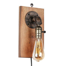 Carica l'immagine nel visualizzatore di Gallery, BARCELONA LED Applique da Parete Vintage in Legno e Metallo Stile Industriale Retro Design Tubo con Cavo Nero Interrutto