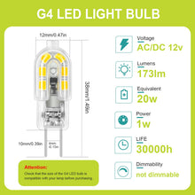 Carica l'immagine nel visualizzatore di Gallery, GY Lampadine LED G4 1W Equivalenti a 20W 12V, Lampadina LED 3000K Luce Calda 173 Lumen, Mini Lampade a Risparmio Energet