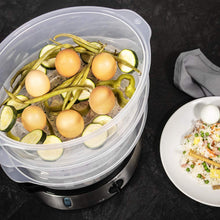 Carica l'immagine nel visualizzatore di Gallery, Cecotec Vapovita 3000 Steamer elettrico in acciaio inox con 800 W, 3 contenitori indipendenti, ciotola per riso, portauova, timer 60 minuti, 2 prese d'acqua laterali, grigio