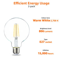 Carica l'immagine nel visualizzatore di Gallery, Amazon Basics lampadine a LED, con attacco Edison E27, piccole, a globo G93, da 7 W (equivalenti a 60 W), con filamento 