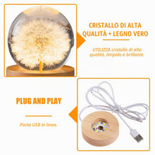 Carica l'immagine nel visualizzatore di Gallery, Sfera di cristallo, luce notturna, 6 cm, fiore di leone, lampada da notte con base in legno USB, ideale come regalo per 