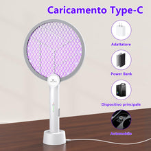 Carica l'immagine nel visualizzatore di Gallery, GooQand Racchetta Zanzare Elettrica 4000V, Ricaricabile USB C Racchetta Zanzare Elettric Anti Zanzare, Protezione dal Tatto, Antizanzare per Casa Campeggio Interni ed Esterni