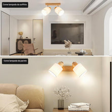 Carica l'immagine nel visualizzatore di Gallery, Plafoniera Lampada da Soffitto 2 Faretti Orientabili, Legno Faretti da Soffitto Faretto da Parete Vintage Plafoniera 2 L