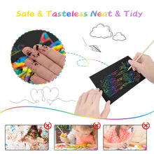 Carica l&#39;immagine nel visualizzatore di Gallery, Relota 50 Pezzi Scratch Art Bambini Set, Fogli Arcobaleno da Grattare con 5 Stilo in Legno, 4 Righelli Modello, Blocco da Disegno Rainbow Scratch Paper per Appunti, Disegni, Giochi, Scrittura