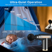Carica l'immagine nel visualizzatore di Gallery, AQXONG Mini Pistola per Massaggio Muscolare, Pistola da Massaggio Ultra Silenziosa 45DB, 6 Velocità, 4 Testine Massaggia