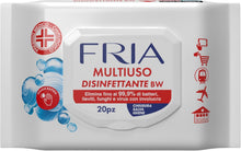 Carica l'immagine nel visualizzatore di Gallery, Fria Multiuso Disinfettante BW, Elimina fino al 99.9% di Batteri, Lieviti, Funghi e Virus con Involucro, Presidio Medico Chirurgico, Confezione da 20 Salviette
