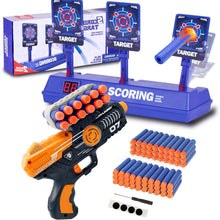 Carica l'immagine nel visualizzatore di Gallery, FOR21JOYS Pistola giocattolo e bersaglio per nerf, bersaglio con pistola e 60 freccette, regalo di compleanno, giocattolo per 6, 7, 8, 9, 10 anni