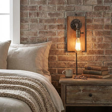 Carica l'immagine nel visualizzatore di Gallery, BARCELONA LED Applique da Parete Vintage in Legno e Metallo Stile Industriale Retro Design Tubo con Cavo Nero Interrutto
