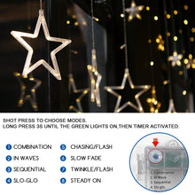 Carica l'immagine nel visualizzatore di Gallery, Jsdoin Cascata di Luci Esterno ed Interno, Tenda Luminosa 2.5 m 138 LED, Tenda di Luci con 12 Stelle 8 modalità lampeggi