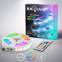 Carica l'immagine nel visualizzatore di Gallery, B.K.Licht Striscia LED RGBIC 5 m, Sensore musicale, Cambia colore segmentato, Nastro LED con telecomando